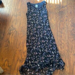 Vintage 90s y2k black purple floral CDC dress.